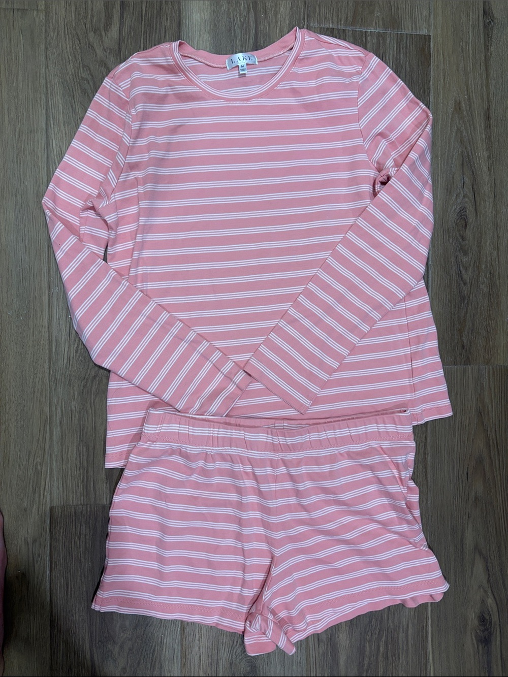L.L. Bean Pink & White Striped Long-Sleeve Top and Shorts Pajama Set